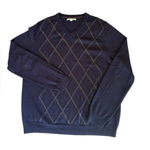 Nordstrom Extra Fine Merino Wool V Neck Sweater Purple Diamond Mens XL Tall